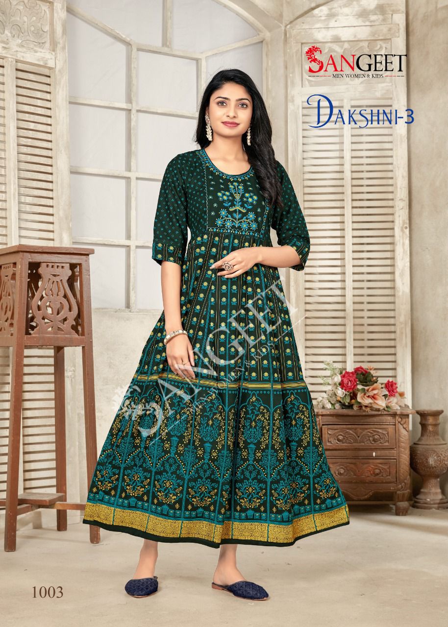 Dakshni 3 By Sangeet 1001-1006 Anarkali Kurtis Catalog